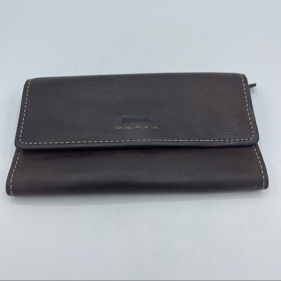 Fossil Handbags - FOSSIL Bifold Leather Brown Wallet Credit Card ID Slots Checkbook Holder